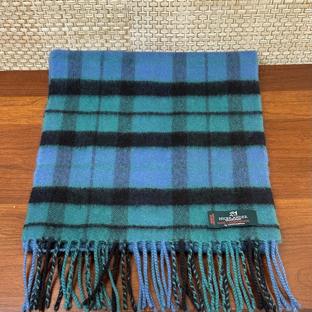 🌟2xHP🌟VTG 1980-90s Lochcarron Black Watch Tartan Plaid 100% Lambswool Scarf Blue